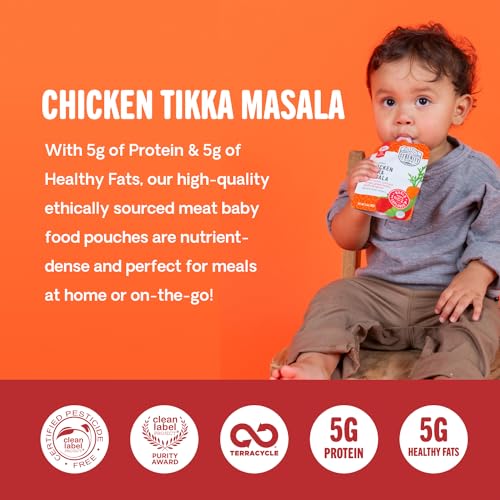 Image of Serenity Kids 6+ Months World Explorers Baby Food Pouches Puree Made With Ethically Sourced Meats & Organic Veggies | 3.5 Ounce BPA-Free Pouch | Chicken Tikka Masala | 1 Count