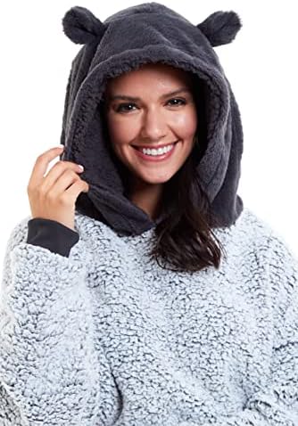 Slumber Hut Hoodie Wearable Blanket Ultra Soft Fleece Snuggle Poncho Loungewear Hooded Top Oversized Comfy Cosy Sweatshirt Throw Cover - Teddy Dove - One Size Adults Womens Mens