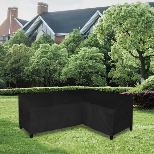 Image of Easy-Going 600D Patio L-Shaped Sectional Sofa Cover, 85 inchX58 inch Waterproof Heavy Duty Outdoor Garden Furniture Cover (Right Facing, Black)