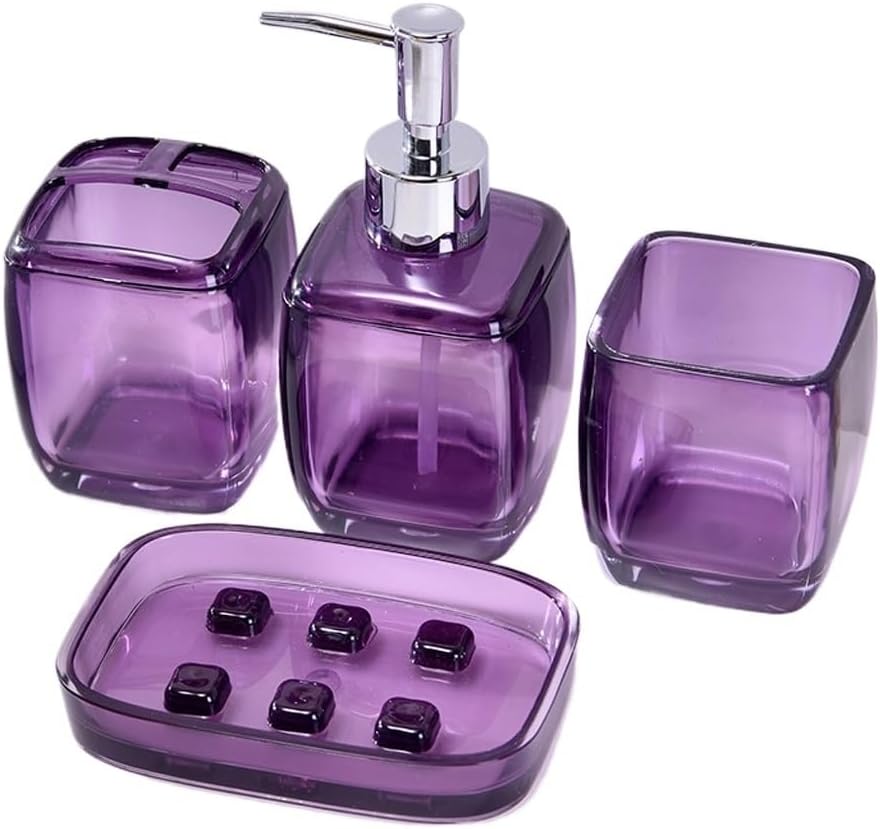 Bathroom Black Simple Bathroom Four-Piece Toothbrush Holder Lotion Bottle Soap Box Bathroom Wash Set(D)