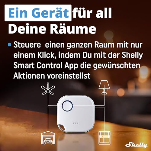 Shelly BLU Button1 - Weiß | Intelligente Bluetooth-Taste zur Aktivierung von Aktionen und Szenen | Multi-Klick-Aktivierung | Sofortige Reaktionszeit | Ton- und Lichtalarm | iOS-Android-App