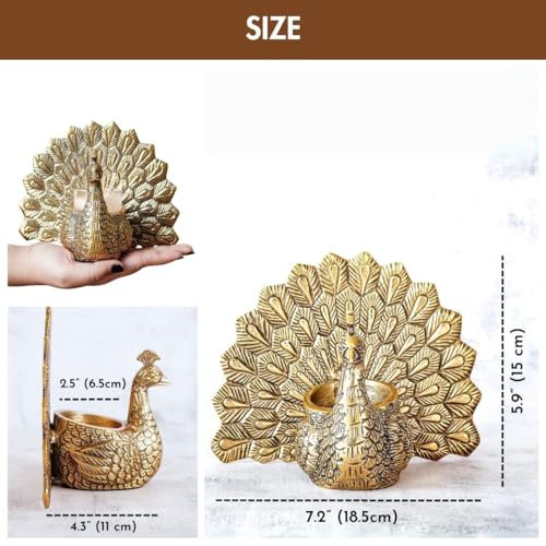 BEHOMA Aluminium Dancing Peacock Figurine Pair for Love & Good Luck | Home Décor Tabletop Showpiece with Scented Votive Candles | Valentine, Anniversary & Wedding Gift for Couples | Set of 2, Gold