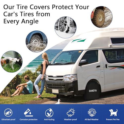 Image of 4 Pack RV Tire Covers, 600D Hard Wheel Covers Protector Wheels, Tire Covers for RV, Trailer, Truck, SUV, Campervan, Boat and Van, Heavy Duty and Waterproof Tire Covers (Fit Tire Diameter 30 inch-32 inch)