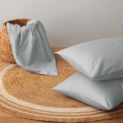 Image of Blue Dahlia 100% Cotton, Standard Size Pillow Covers (18 inch x 28 inch), Set of 2 Pillow Covers, Silky Smooth Feel, 400TC Solid Pillow Covers, Colour: Grey