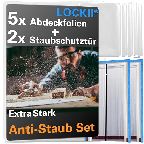 LOCKII® 2x Staubschutztür mit Reißverschluss 1,20 x 2,20 m | Extra Stark 100 mic | Wasserdicht & Staubdicht | Reißverschlusstür Staubschutzwand Folientür für Renovierung & Umbau