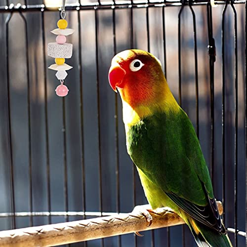 Balacoo Parrot Chew Toy Cuttlebone Cuttlefish Bone Bird Parrot Beak Grinder Hanging Parrot Bite Toy with Bell Birds Cage Toy for Cockatiel Conure Parakeet Pink - Image 4