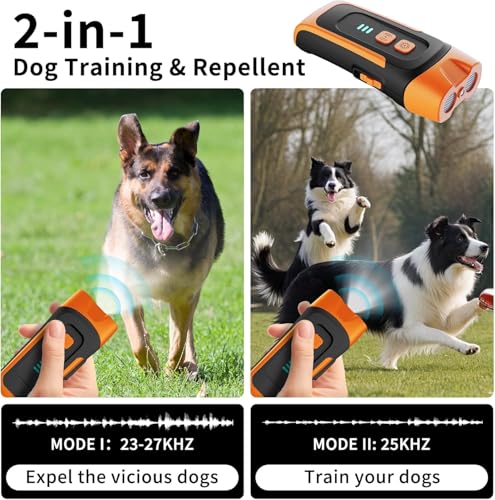 Anti Bell Gerät Hunde, Antibell Ultraschall Gerät Wiederaufladbar, 35 Fuß Handgerät Hundegebell Stoppen mit LED, 3 Modi Antibell für Große Kleine Hunde Trainingsalarm Freien Innenbereich Hundeschreck