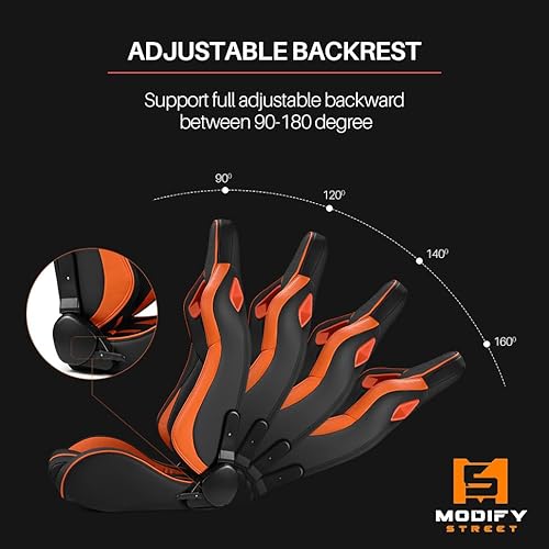 Modifystreet Universal Pvc Leather Reclinable Black With Orange Racing Seats Pair [Viper-Series] #TOP5