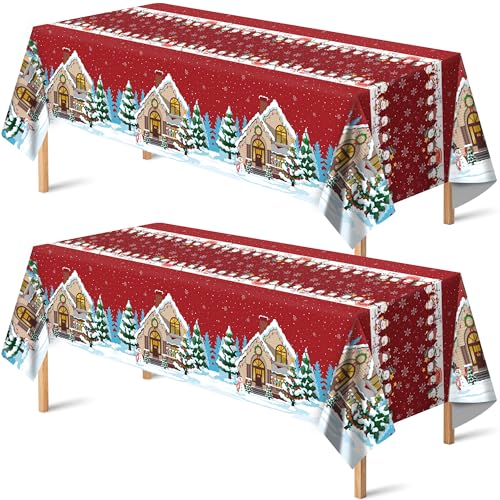 OHOME Christmas Party Decorations | Snowman Plastic Tablecloth for Christmas Decorations Indoor Outdoor Outside - Xmas Party Favors Supplies for Table Decor Backdrop Banner,2 Pack