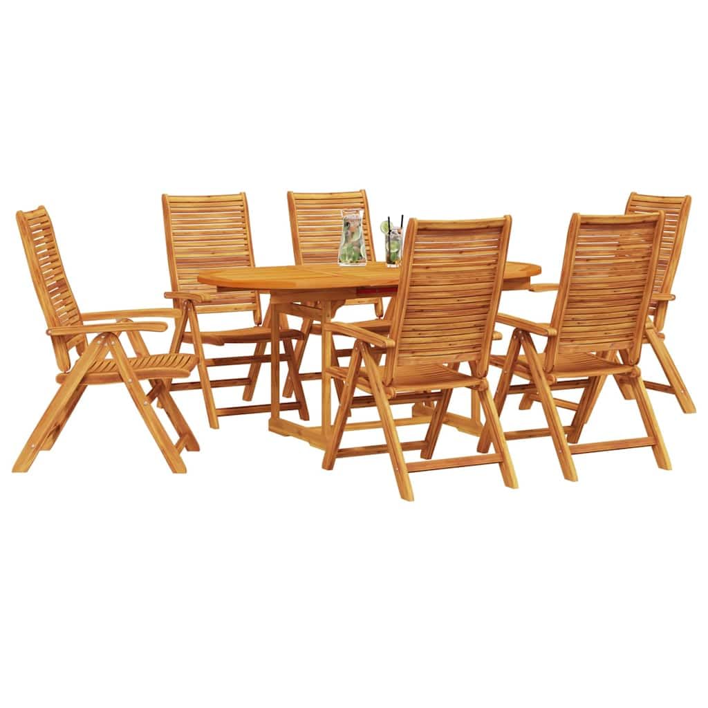 Juego de comedor rústico de madera de acacia maciza, 7 piezas, color marrón, con mesa plegable y sillas con reposabrazos y cojines extraíbles para mayor comodidad