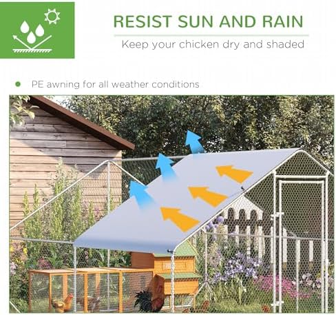 PawHut Metal Chicken Coop Chicken Run Outdoor 8-12 Hen 9.8' x 13.1' x 6.6' - 2