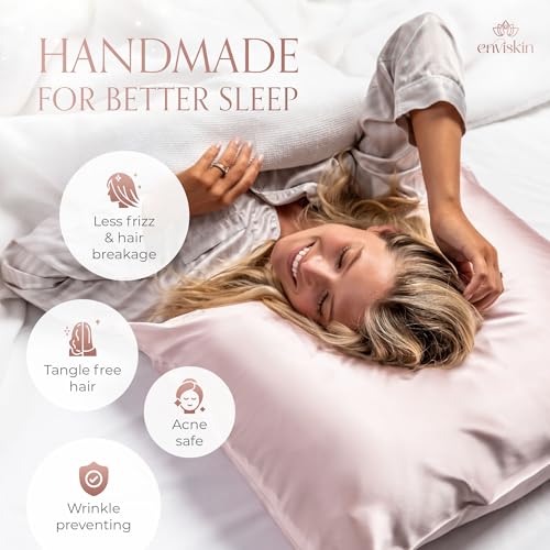 Image of 100% Mulberry Silk Pillowcase Infused with Silver Ions - Pure 30 Momme Grade 6A Fibers for Beautiful Skin and Hair - Cooling Pillow Case Protector with Zipper (Standard) Pink Color