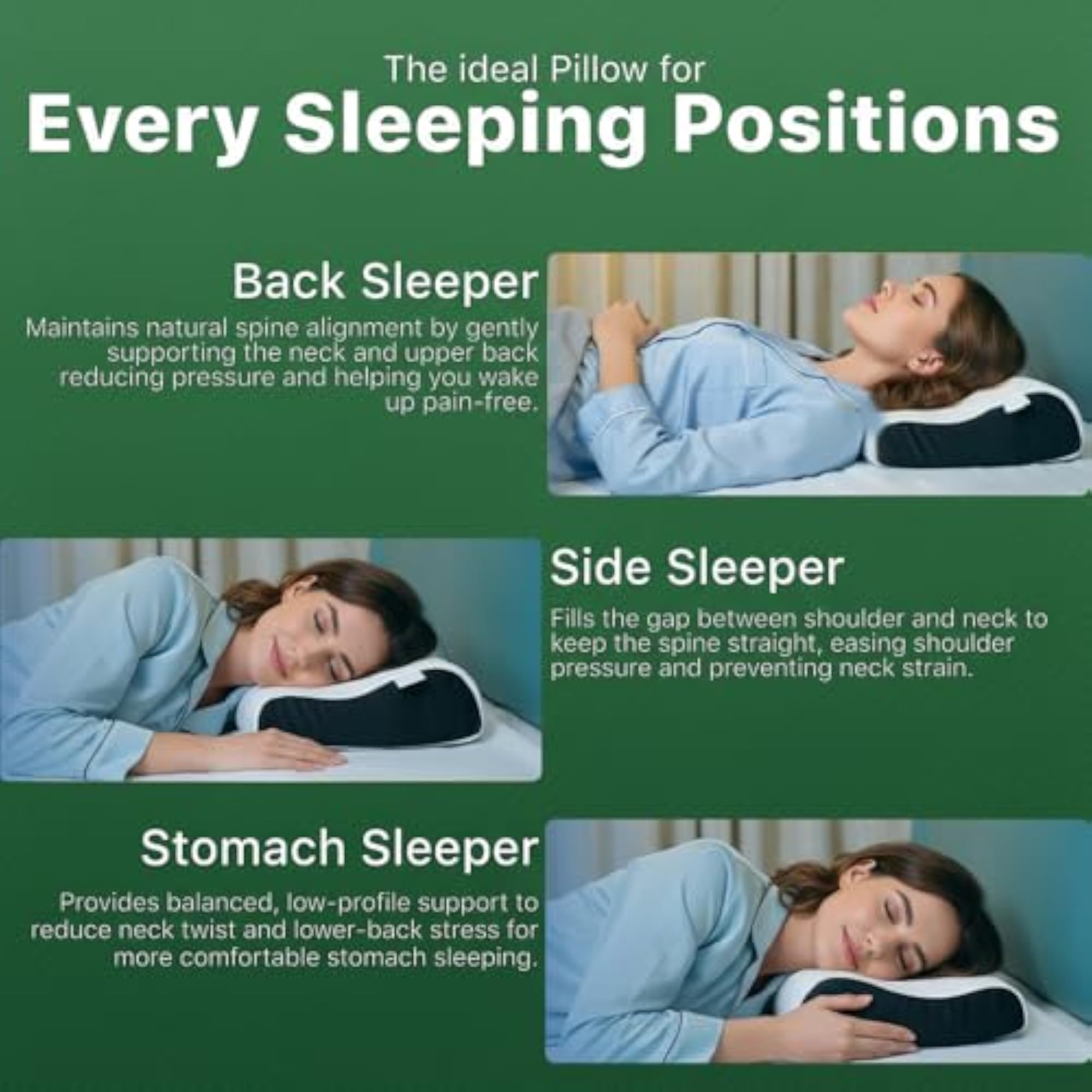 Memory Foam Cervical Neck Pillow, Pain Relief & Posture Support