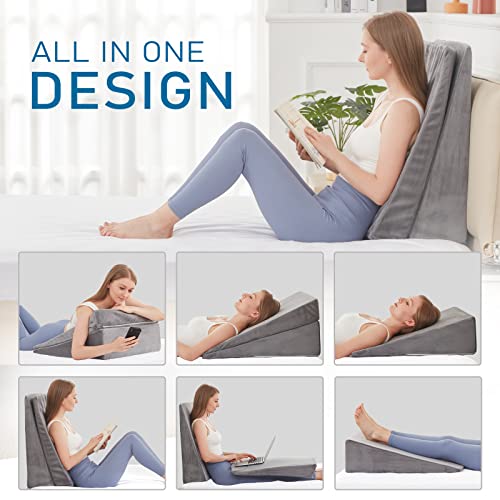 Dreamsir Bed Wedge Pillow, 3 In 1 Support, Adjustable To 4.5, 7.5 & 12 Inches, Memory Foam Wedge Pillows For Sleeping, Reading, Supporting Legs, Releasing Acid Reflux, Gerd, Snoring, Grey #TOP3