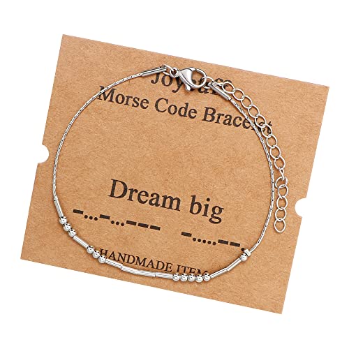 Image of JoycuFF Inspirational Morse Code Bracelets for Women Silver Beads Jewelry Encouragement Mantra Gifts for Her