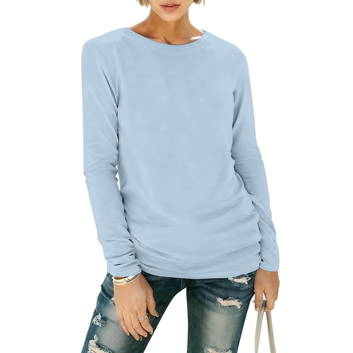 OGBK Langarmshirt Damen Sweatshirt Regular Slim Fit Tops Basic Langarm Tshirt Rundhals Oversize Oberteile Herbst Casual Baumwolle Tee Shirts Streetwear