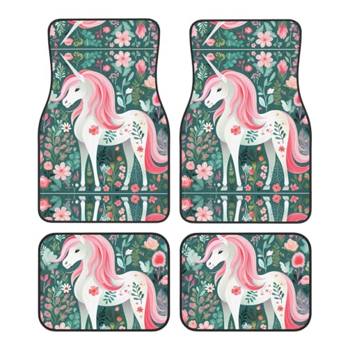 Tapis de voiture licorne BROLEO lot de 4 universels avec motif imprimé cheveux roses