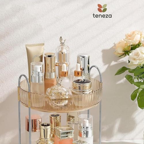 Image of 360 Rotating Organizer, dressing table organiser, rotating makeup organisers, Plastic dressing table organizer for storage Lipsticks, Nail Polishes & Perfume Organizer | Bathroom tray - Yellow,2 Layer