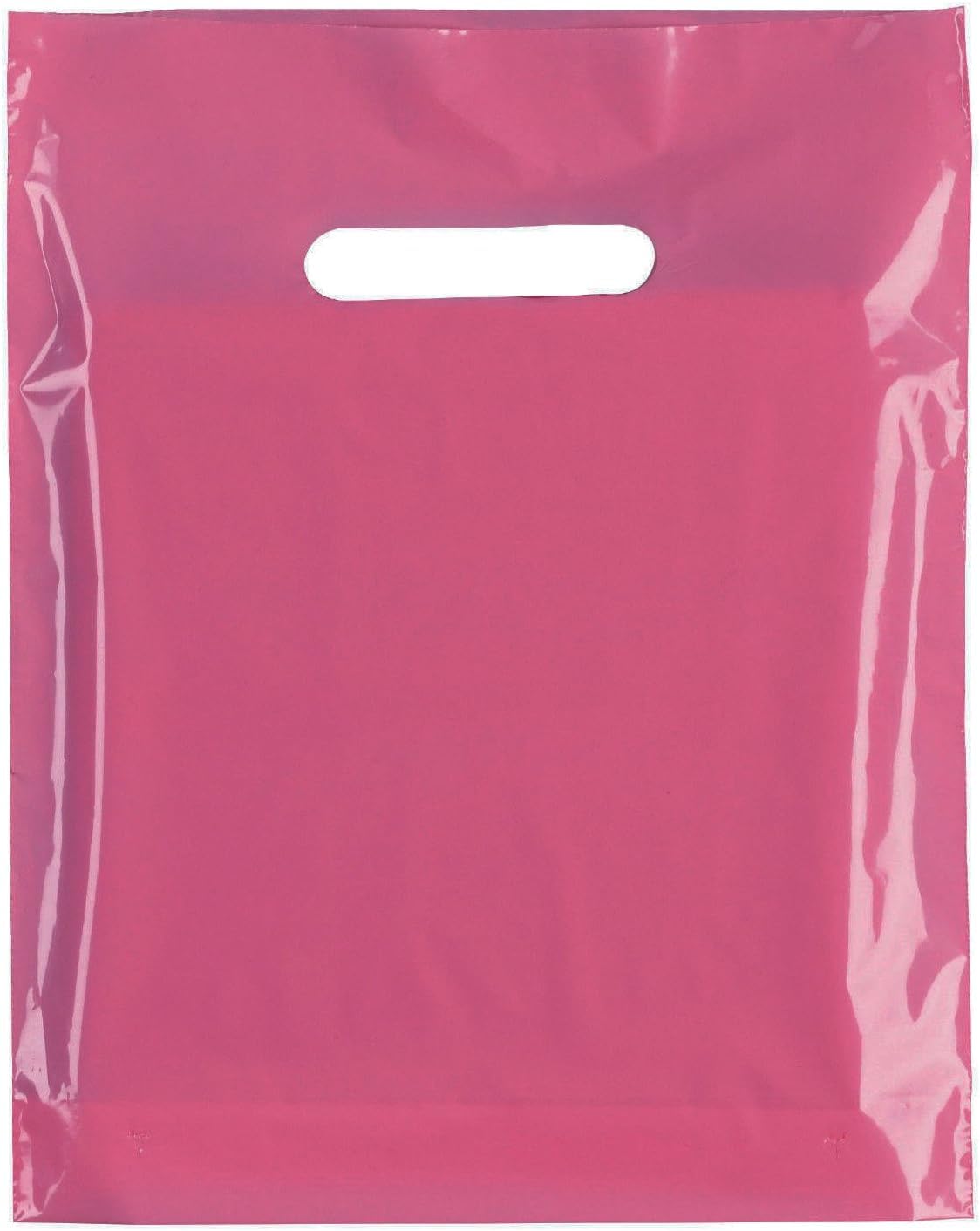 Tezraftaar® 200 x Patch Handle Carrier Bags 15" x 18" x 3" Pink Reusable Plastic Shopping Takeaway Cloths Carry Bag