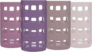 Silicone Glass Water Bottle Sleeves - 4-Pack of Protective Holders 32 oz Capacity - Anti-Slip Protection for Beverage Containers - Insulating Carriers for Smoothies and Juices (Desert Sunset Pinks)