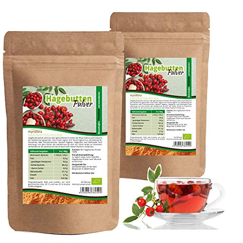 Mynatura Bio - Polvo de escaramujo orgánico I Vegetal I Acabado suave I Heckenrose I Natural Pureza I sin ingeniería genética I Vitamin-C I harina de escaramujo I DE-ÖKO-044 I (1000 g) (2x1000g)
