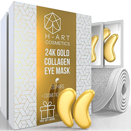 H-Art Cosmetics 24K Gold Eye Maskâ 20 Pairs - Puffy Eyes and Dark Circles Treatments â Look Less Tired and Reduce Wrinkles and Fine Lines Undereye, Revitalize and Refresh Your Skin