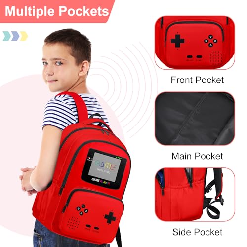Game Backpack Set for Boys Kids, Gaming Kids Boys Backpack with Lunch Box and Pencil Bag, Large Capacity Game School Bag 17"2