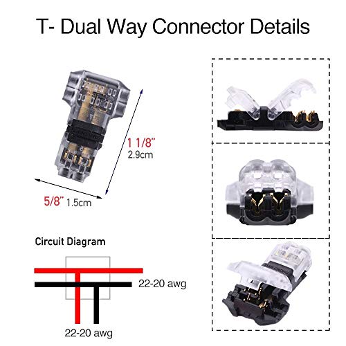 24 Pack Wire Connectors,Kalolary 2 Pin 3 Way Low Voltage Universal Compact Wire T Tap Connectors, 20-24Awg Electrical Wire Connection Self-Stripping Quick Splice #TOP3