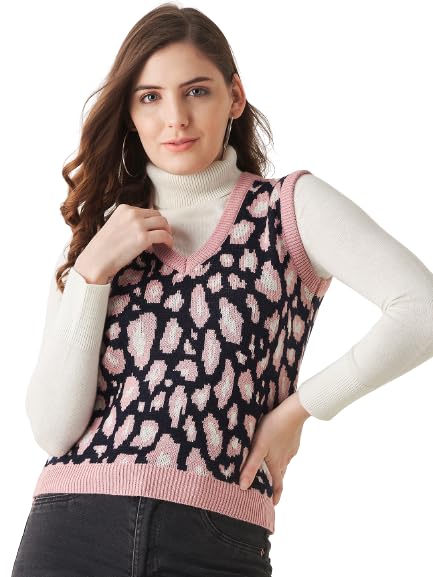 Image of Modeve Printed V Neck Sleeveless Sweater for Women||Winterwear||