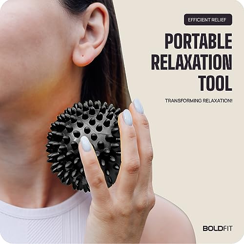 Image of Boldfit Spike Massage Ball for Physiotherapy Spike Ball High Density Massage Roller for Pain Relief Full Body Acupressure Ball for Foot, Hand, Back Massage Lacrosse Ball Massage for Recovery, Plastic, Rubber - Black
