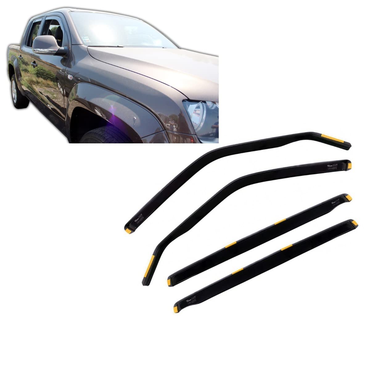 J&J AUTOMOTIVE Deflettori d'Aria per Volkswagen Amarok 4-Porte 2010-2016, Set da 4 Pezzi, Nero Fumé Oscurato Heko