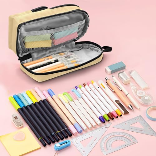 Image of ZAZYXTJ Boba Bubble Tea Standing Large Capacity Pencil Case 3 Compartment Pen Pouch Storage Canvas Makeup Bag for School Office Teen Girl Boy Men Women