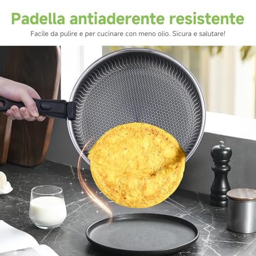 AMZCHEF Padella da 28 cm, padelle induzione in acciaio inox con manico staccabile, rivestimento antiaderente, lavabile in lavastoviglie, per tutti i tipi di piano cottura - Immagine 4