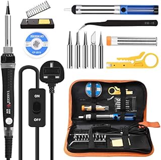 Soldering Iron Kit, Tabiger 60W Welding Tools with Adjustable Temp 200-450°C and ON/Off Switch, 5 Soldering Tips, Desoldering Pump, Solder Wire, Wire Stripper Cutter, Stand, Tool Case