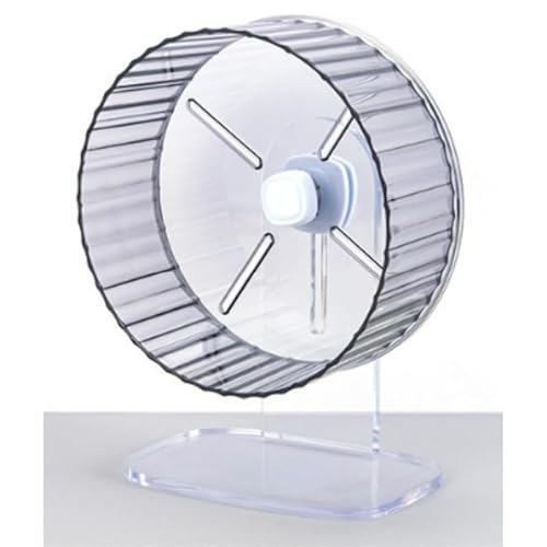 【Hymist】ハムスター 回し車 サイレント 透明 21cm/17cm 2 サイズ 高さ調整可能 アクリル 木製スタンド 5 色選択 ゴールデンハムスター キンクマ ハリネズミ用 運動玩具 (グレー,17cm(単体回し車))