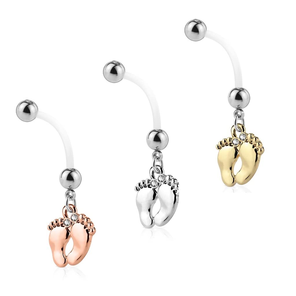 Paula & FritzPiercing para el ombligo de embarazo, piercing para el ombligo con circonitas bio, barra flexible, juego de piercings para el ombligo en oro, plata y rosa, Acero inoxidable Bioflex