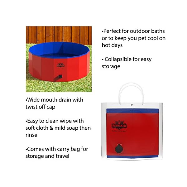 Dog-Pool-Portable-Foldable-305-Inch-Doggie-Pool-with-Drain-and-Carry-Bag-Pet-Swimming-Pool-for-Bathing-or-Play-by-PETMAKER-Red Versatile and Convenient: Portable Dog Pool for Bathing or Play