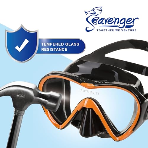 Seavenger Diving Dry Top Snorkel Set with Trek Fin, Single Lens Mask and Gear Bag, L/XL - Size 9 to 13, Gray/Lavender