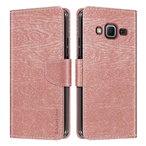 Shantime Étui Portefeuille Cuir Compatible avec Samsung Galaxy Core Prime, Housse Colorée Rabat avec Cartes, Fermeture Aimantée Protection Totale(Or Rose)