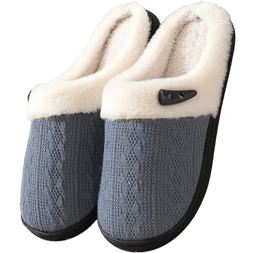 Afellicy Womens Memory Foam Slippers Knitted Faux Fur House Shoes Indoor and Outdoor Fur Lining Bedroom Slipper