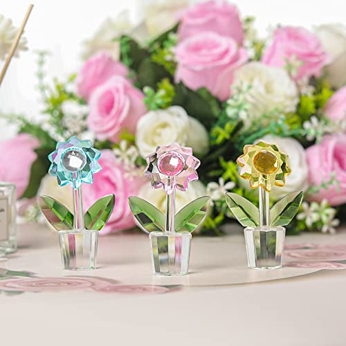 Longwin 3Pcs Crystal Sunflower Figurines Glass Spring Bouquet Flower Collectible Figurine Lucky Home Decor Ornaments Gift Idea For Mothers Day, Birthday, Christmas Day #TOP3