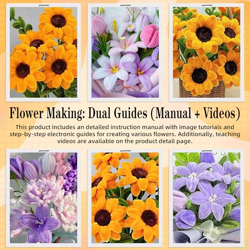 LINAYE 500 PCS Pipe Cleaners Craft, 6 Colors Pipe Cleaners Flowers Kit, Chenille Stems for Crafts with Instruction Wrapping Paper, Stems Art and Craft Supplies Yellow by LINAYE - Image 5