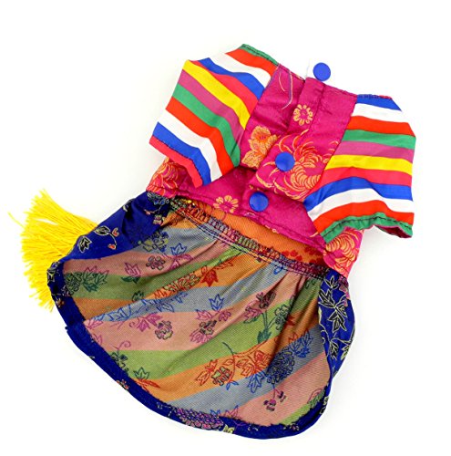 Selmai Ethnic Dog Costume Korean Traditional Knot Pendant Norigae Hanbok Embroidery Silk Pet Clothes Outfit Color Dress For Small Puppies Large Cat Apparel Birthday Party Festival Celebration Girl Xs #TOP1
