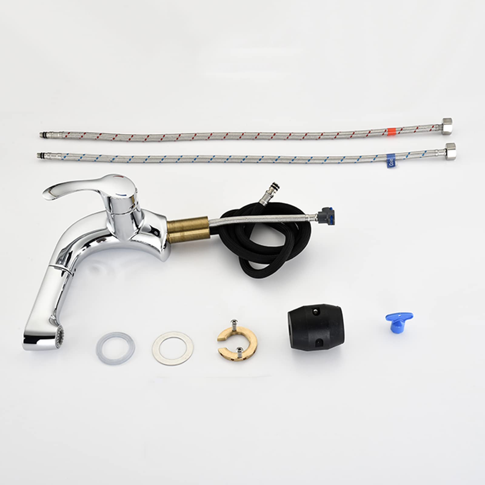 Grifo Mezclador para Lavabo con rociador extraíble, Grifo de baño multifunción de latón con un Solo Orificio para Agua fría y Caliente, Cromado