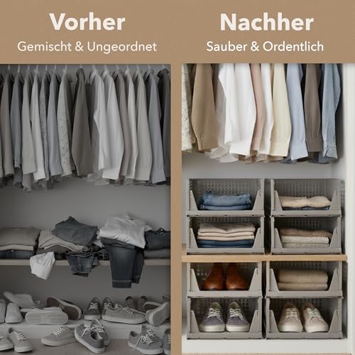 Ally Maison® Schrank Organizer 3er Set (Faltbar & Stapelbar) – Kleiderschrank Organizer Boxen, platzsparende Aufbewahrungsbox aus Kunststoff – für Schrank, Bad, Küche & Büro geeignet – Beige