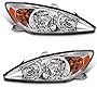 AS Headlight Assembly Compatible with 2002 2003 2004 TOYOTA CAMRY Chrome Housing Amber Reflector Clear Lens Driver and Passenger Side Pair Not Fit Solora Models