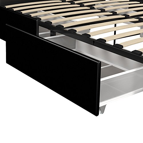 Dhp Dakota Upholstered Platform Bed With Underbed Storage Drawers And Diamond Button Tufted Headboard And Footboard, No Box Spring Needed, Queen, Black Faux Leather #TOP5