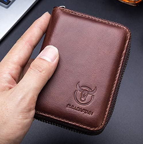 Bullcaptain Genuine Leather Men Wallet Card Holder Cards Zipper Credit Card Pack Case Purse (Brown) #TOP3