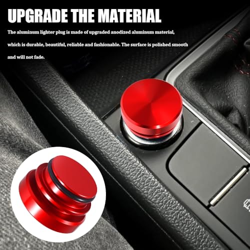 Image of Cigarette Lighter Plug Cover, Eject Button Car Cigarette Lighter, Standard 12 Volt Power Source Aluminum Dustproof Plug Universal Fits Most Vehicles (Red-K3)