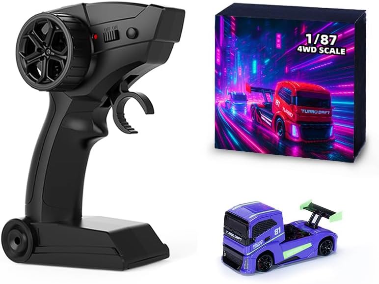 1/87 Scale Mini RC Drift Car, 2.4G 4WD Full Proportional Remote Control Car, Micro RTR Drift Racer with High Speed, LED Lights, Long Battery Life